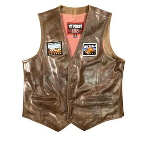 First‎ Leather Apparel Brown Leather Biker Vest Men's M Patch Motorcycle Style